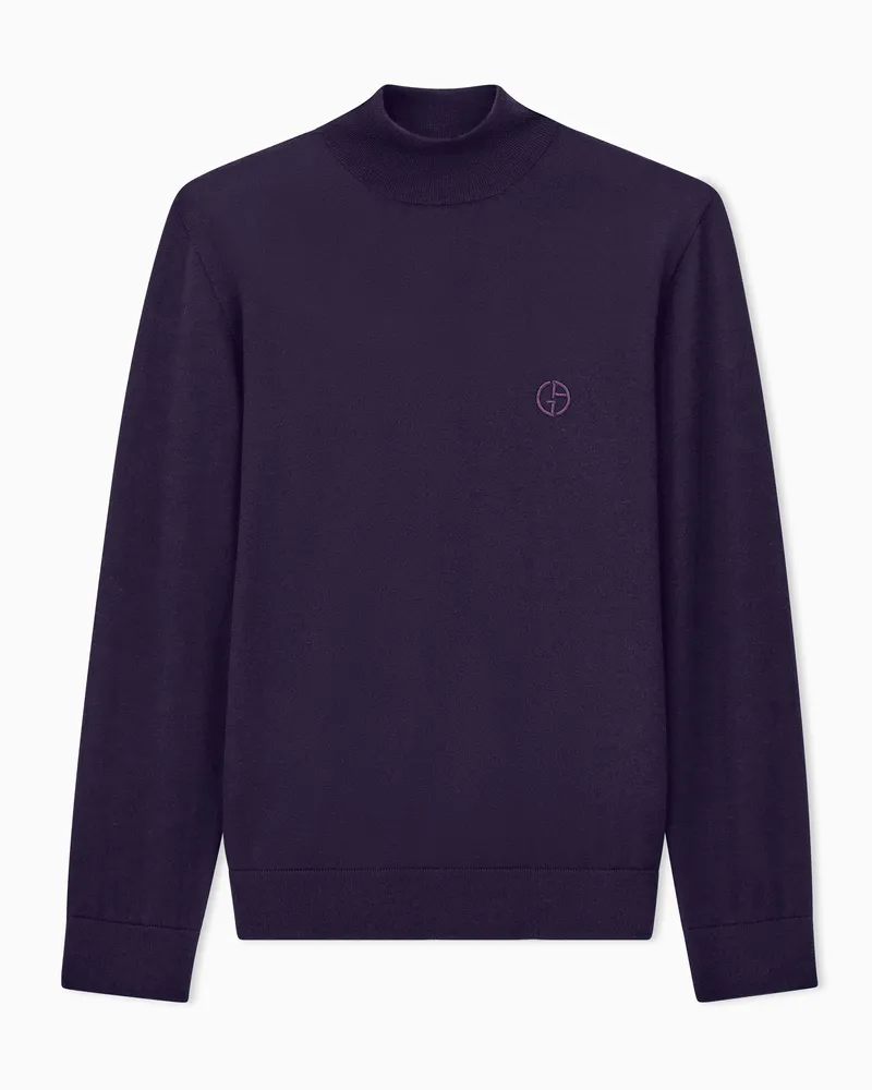 Giorgio Armani Pullover aus Schurwolle mit Logostickerei und Rippbündchen Violett