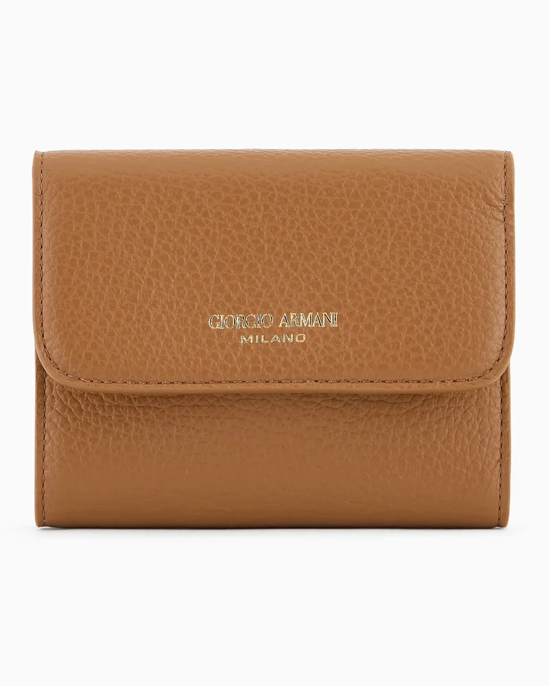 Giorgio Armani Trifold-Portemonnaie aus genarbtem Kalbsleder Kamel