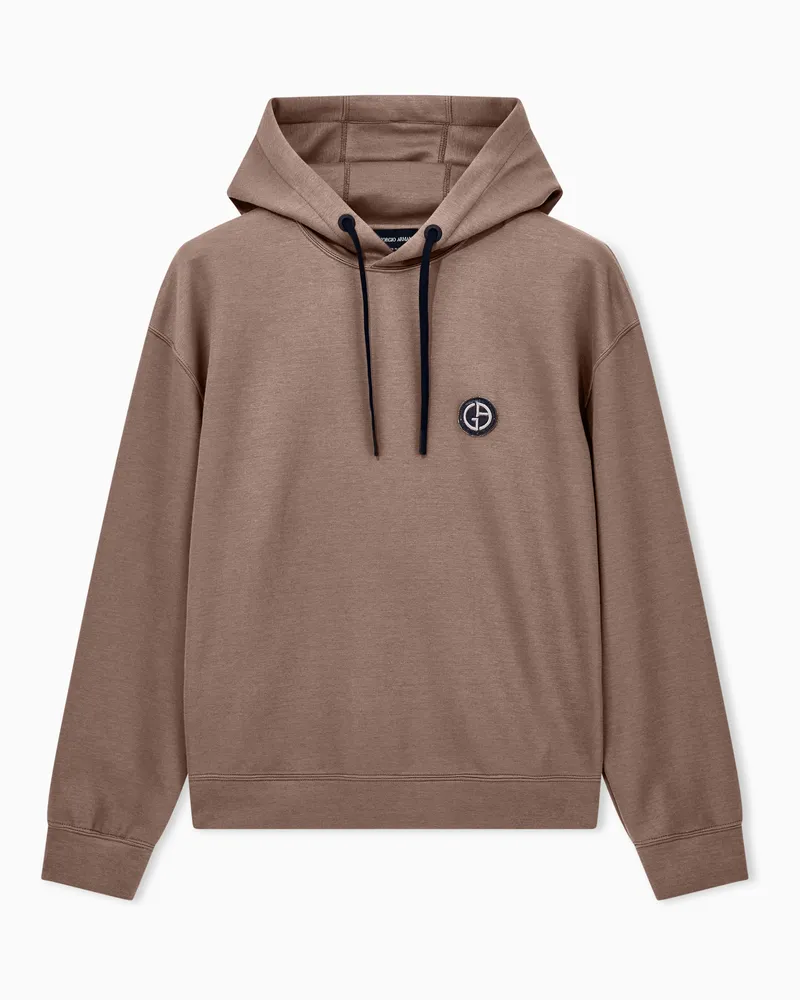 Giorgio Armani Hoodie im Regular Fit aus Double Jersey mit Kordelzug Braun