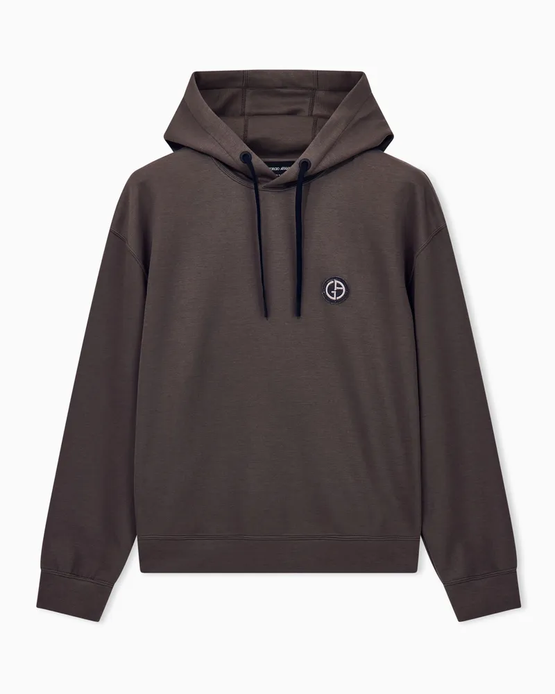 Giorgio Armani Hoodie im Regular Fit aus Double Jersey mit Kordelzug Braun