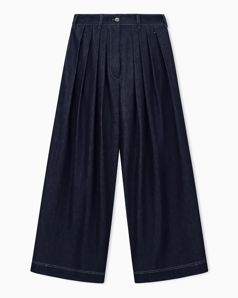 Giorgio Armani Jeans weit geschnitten Bundfalten hoher Bund Denim Wollanteil Marineblau
