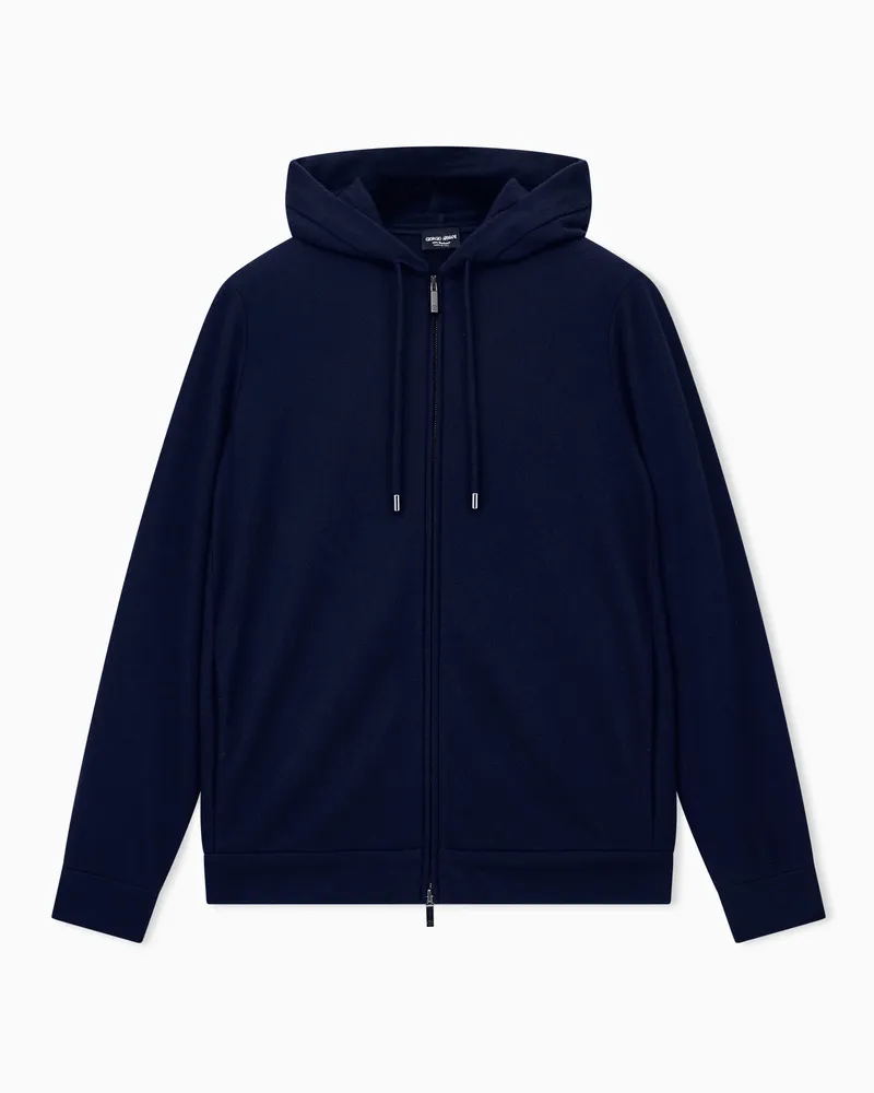 Giorgio Armani Kapuzenjacke aus Kaschmir-Jersey mit Reißverschluss Marineblau