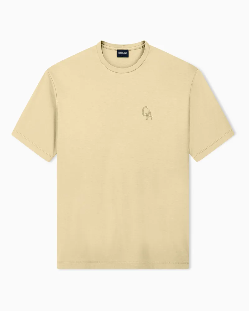 Giorgio Armani Regular Fit T-Shirt aus Bio-Baumwolljersey mit Rundhals Beige