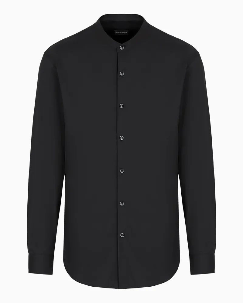 Giorgio Armani Hemd Icon aus stückgefärbtem Baumwollstretch Schwarz