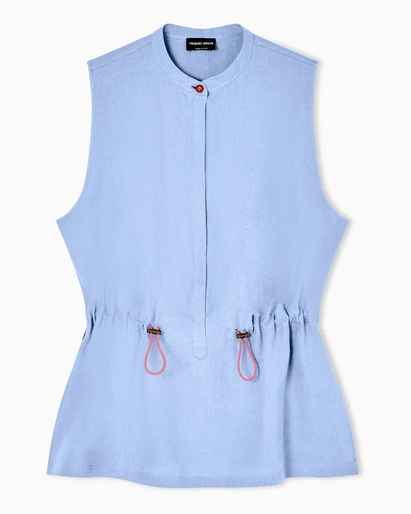 Giorgio Armani Top aus Hanf mit Kordelzug Hellblau