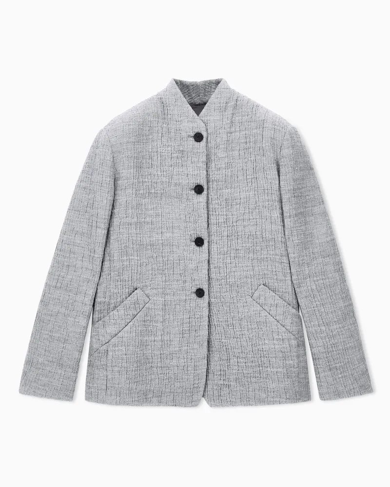 Giorgio Armani Stehkragenblazer aus Seersucker mit Schurwolle und Seide Grau