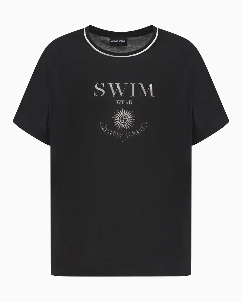 Giorgio Armani T-Shirt mit Rundhalsausschnitt aus Lyocell und bedruckter Seide Schwarz