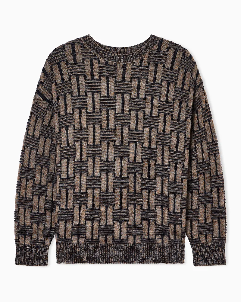 Giorgio Armani Textured Camel Wool Crewneck Sweater Blau