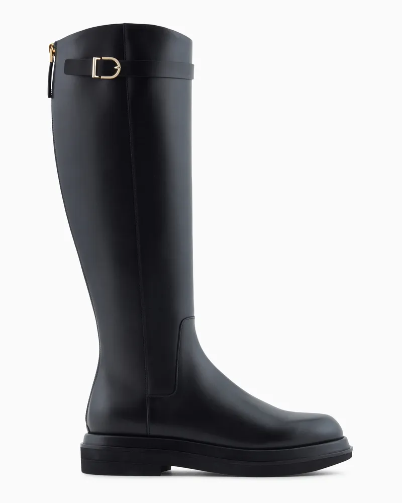 Giorgio Armani Hohe Stiefel aus Glatt-Leder Schwarz
