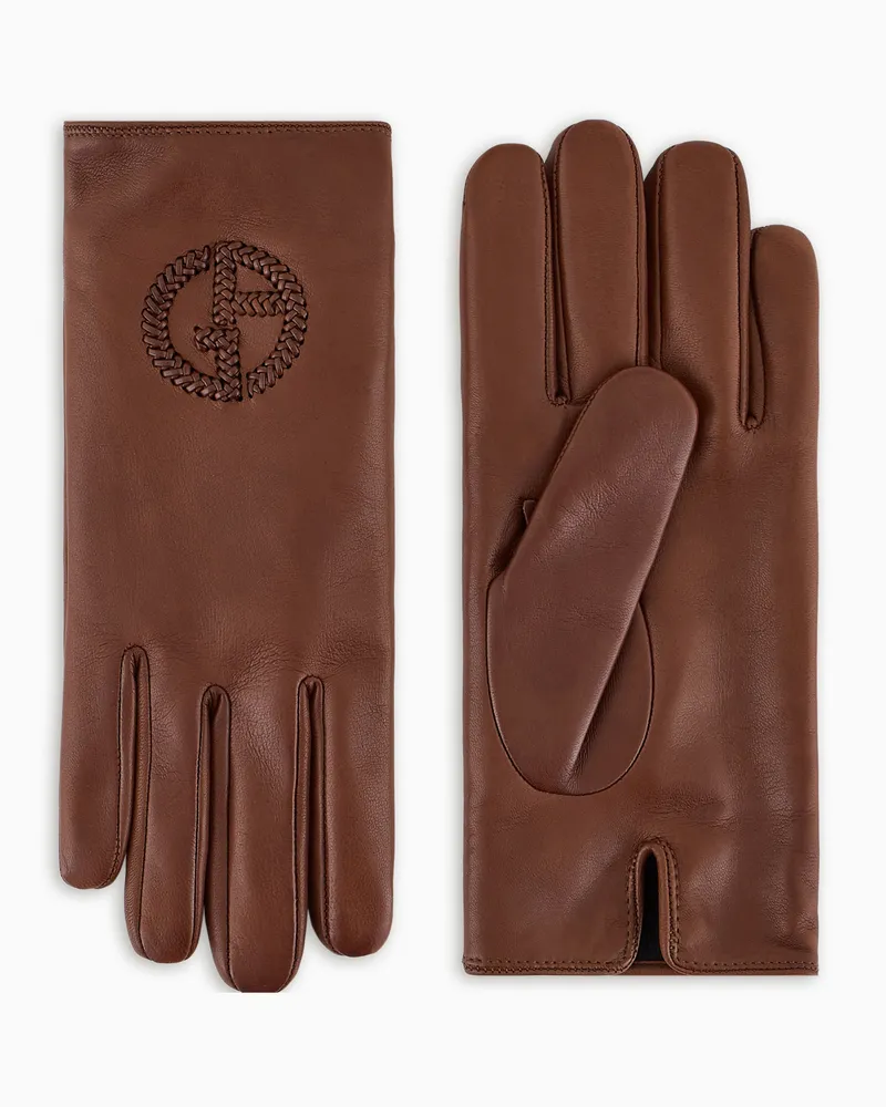 Giorgio Armani Handschuhe aus Nappaleder mit Logo-Stickerei Braun