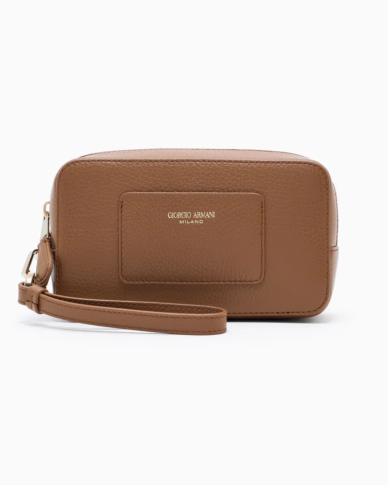 Giorgio Armani Beauty-Case aus Granat-Kalbsleder Kamel