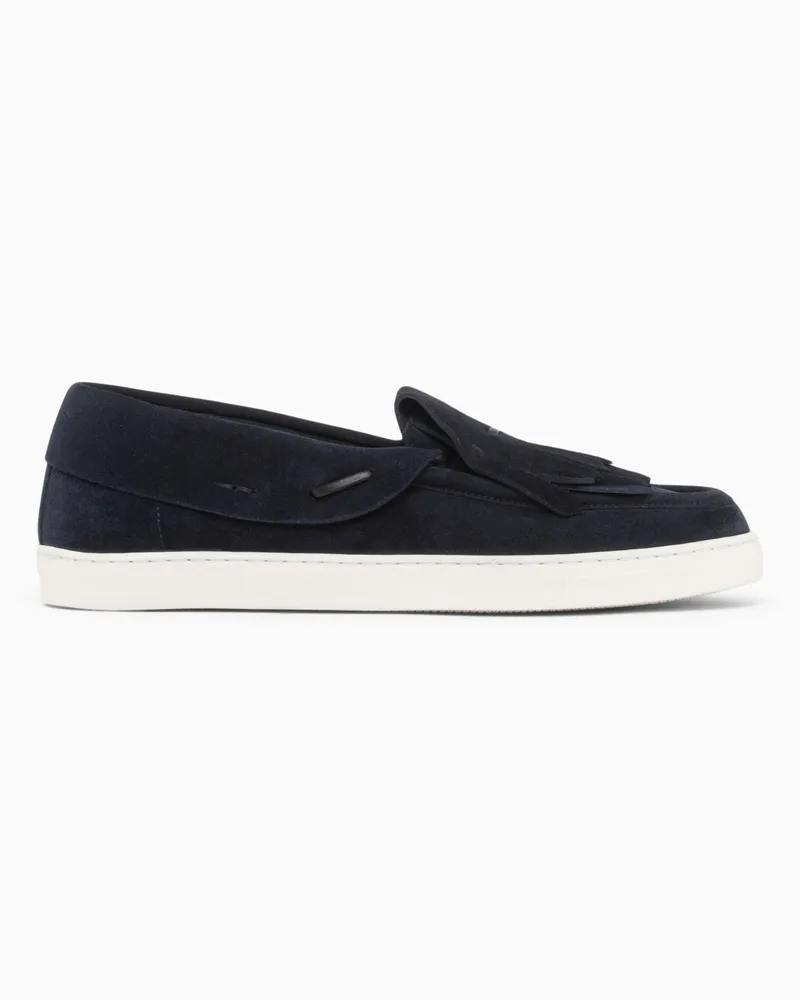 Giorgio Armani Loafer aus Wildleder mit Fransen und Gummisohle Blau