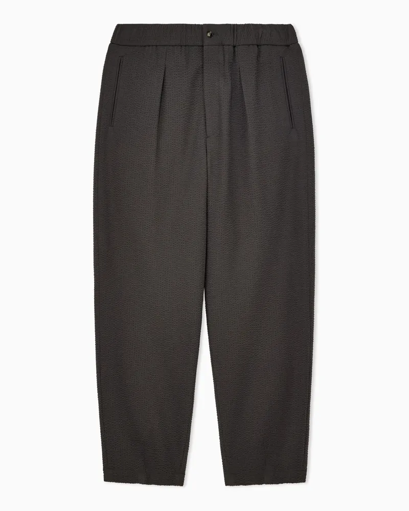 Giorgio Armani Hose mit einer Bundfalte aus Schurwolle, Kaschmir und Seersucker Grau