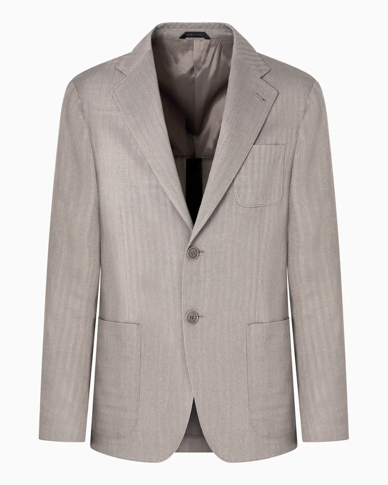 Giorgio Armani Einreihiges Sakko der Upton-Linie aus Viskose, Seide und Leinen mit Fischgrat-Muster Beige
