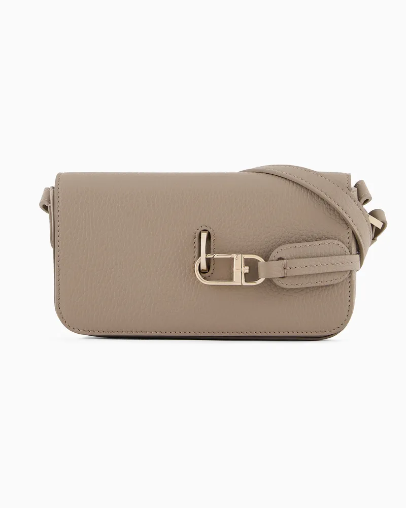 Giorgio Armani Mini-Umhängetasche aus vollnarbigem Leder Beige