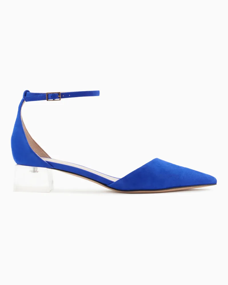 Giorgio Armani D’Orsay-Pumps aus laminiertem Veloursleder Blau