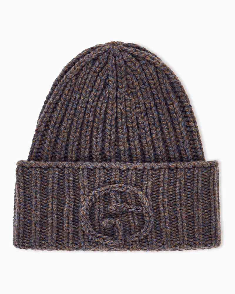 Giorgio Armani Beanie aus Kamelwolle im Rippstrick mit Umschlag Beige