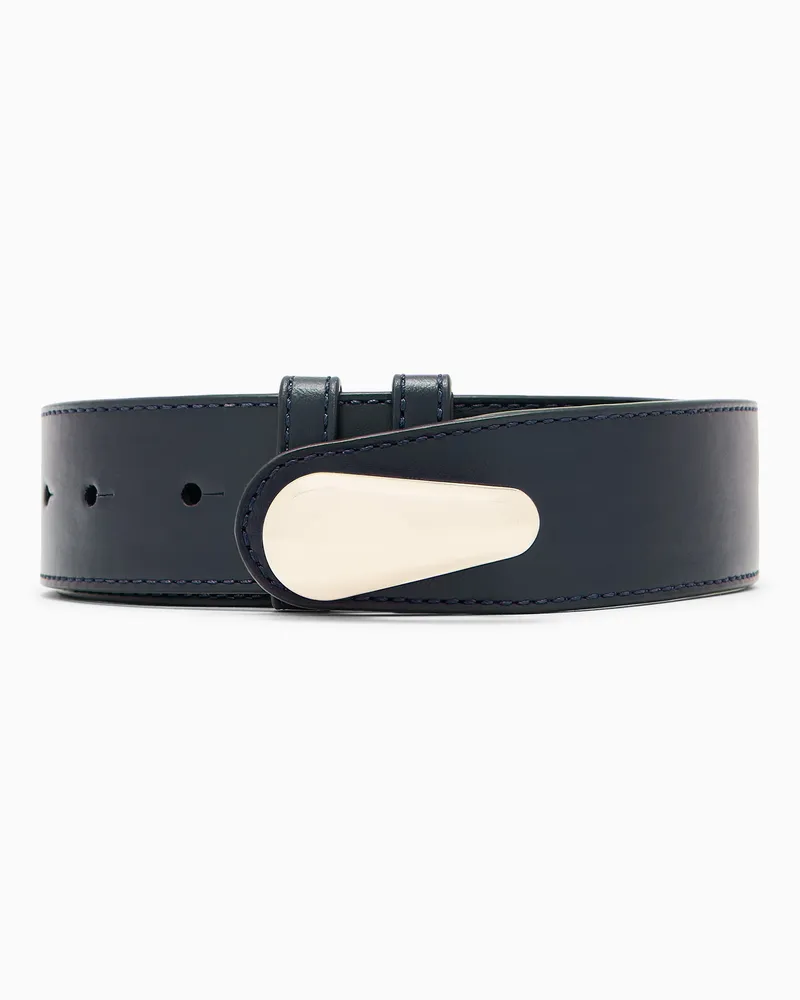 Giorgio Armani Damengürtel aus glänzendem Leder mit Metallschnalle Marineblau