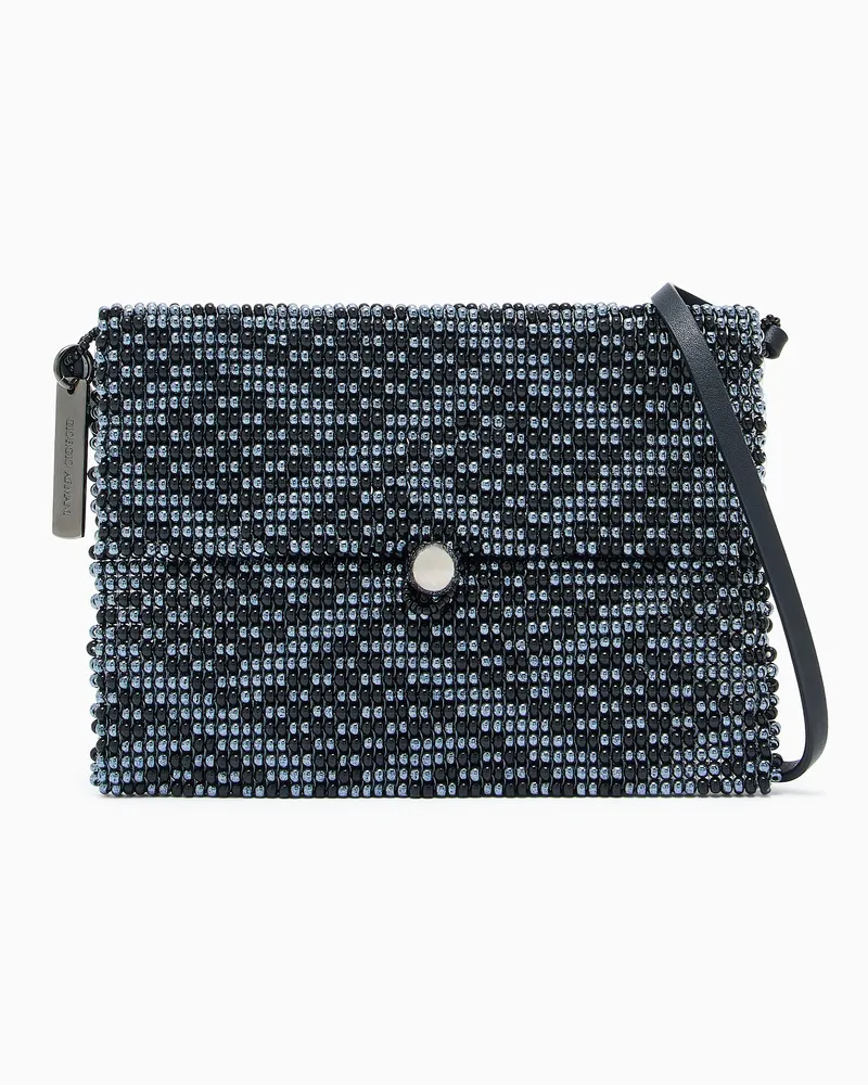 Giorgio Armani Perlenbesetzte Umhängetasche mit Details aus Leder Schwarz