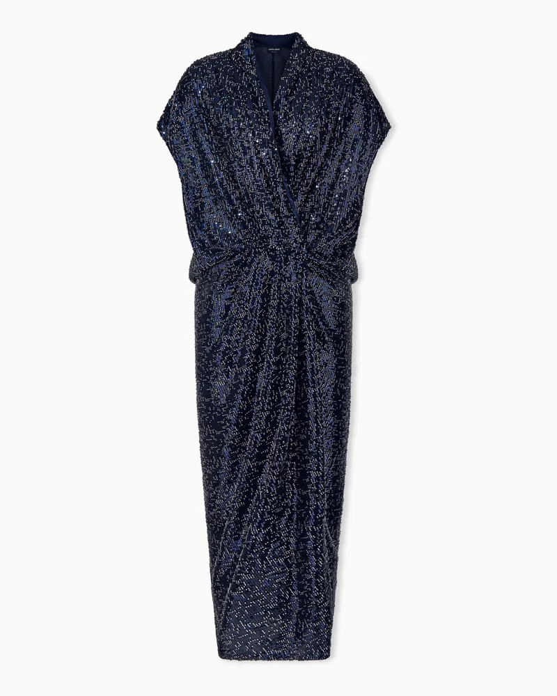 Giorgio Armani Abendkleid mit überschnittenen Schultern und Pailletten Schwarz