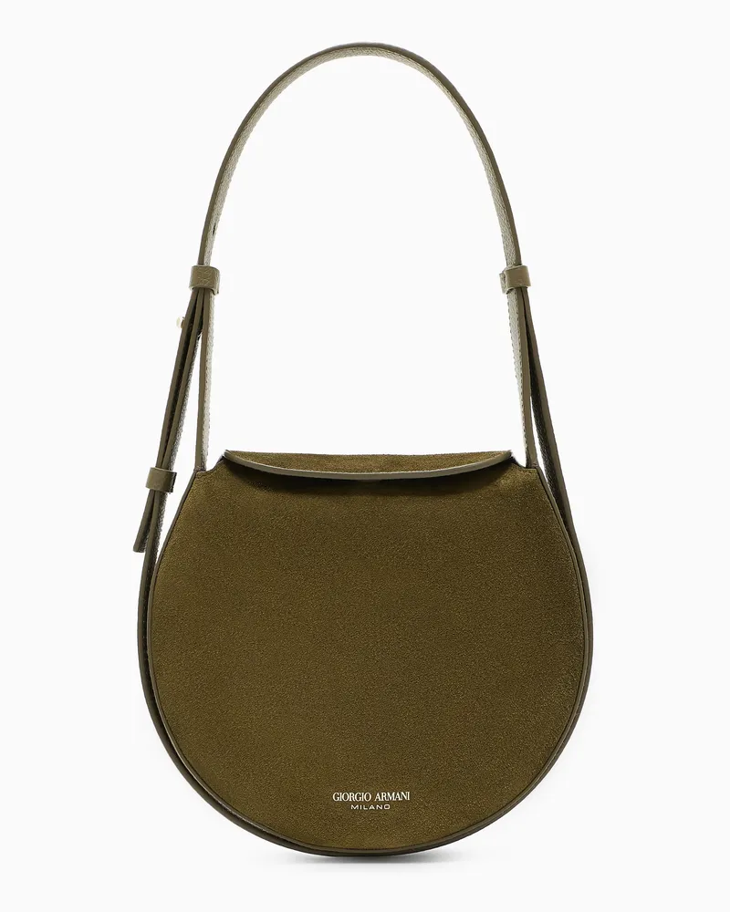 Giorgio Armani Kleine Umhängetasche aus Veloursleder und genarbtem Kalbsleder Grün