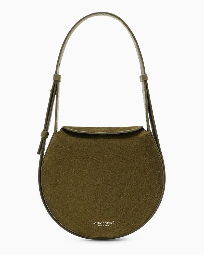 Giorgio Armani Kleine Umhängetasche aus Veloursleder und genarbtem Kalbsleder Grün