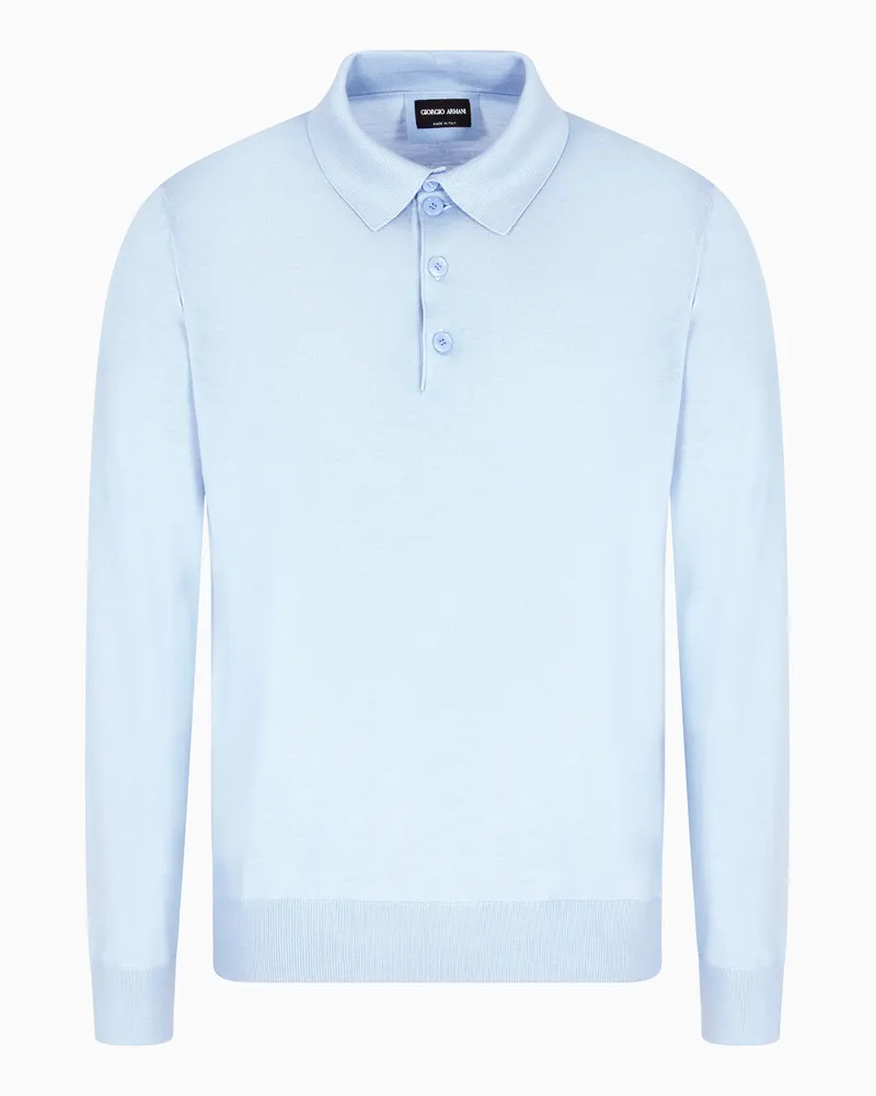Giorgio Armani Poloshirt mit langen Ärmeln aus Schurwolle Hellblau