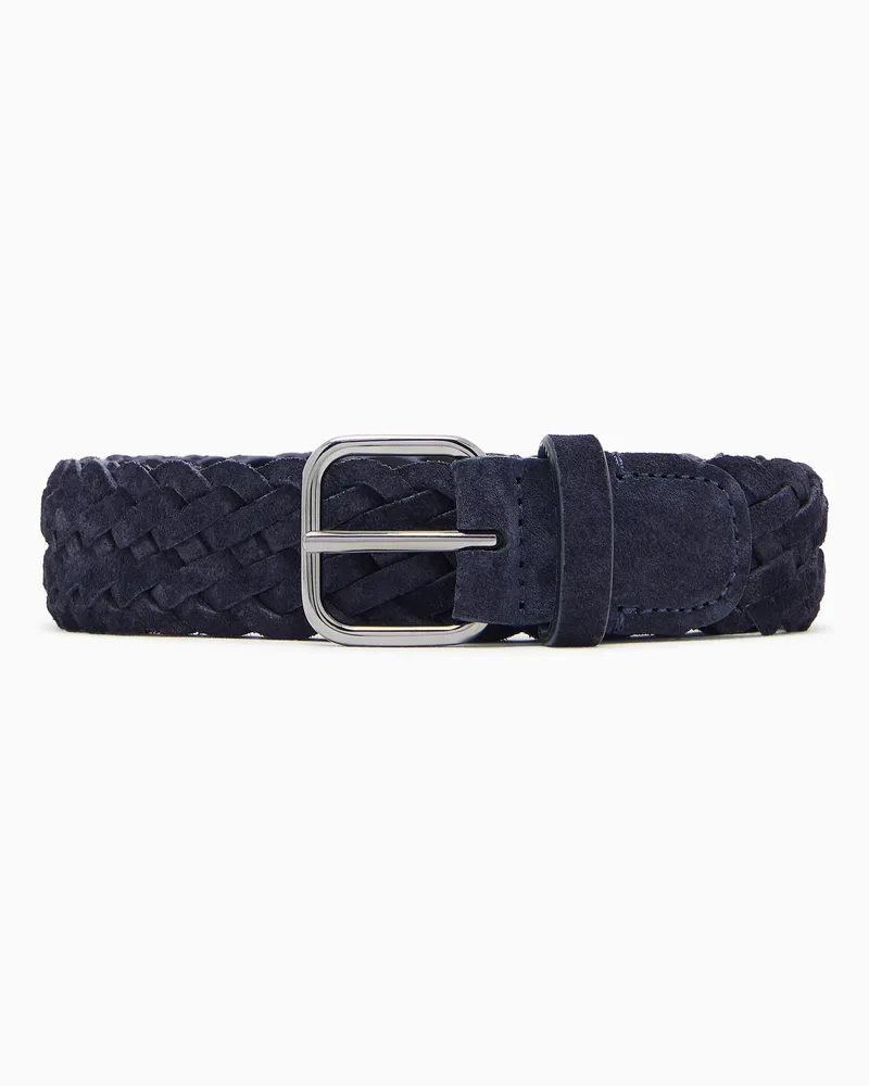Giorgio Armani Geflochtener Wildledergürtel mit Dornschließe aus Metall Marineblau