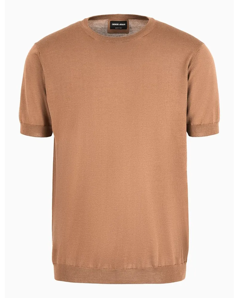 Giorgio Armani Pullover mit Rundhalsausschnitt Aus Seide und Baumwolle Camel