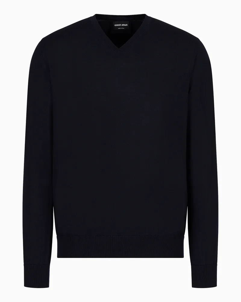 Giorgio Armani Pullover mit Rundhalsausschnitt aus reiner Schurwolle Marineblau