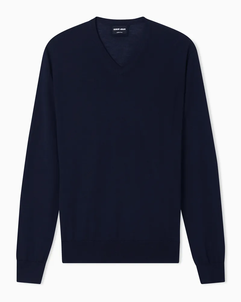 Giorgio Armani Pullover mit Rundhalsausschnitt aus reiner Schurwolle Marineblau