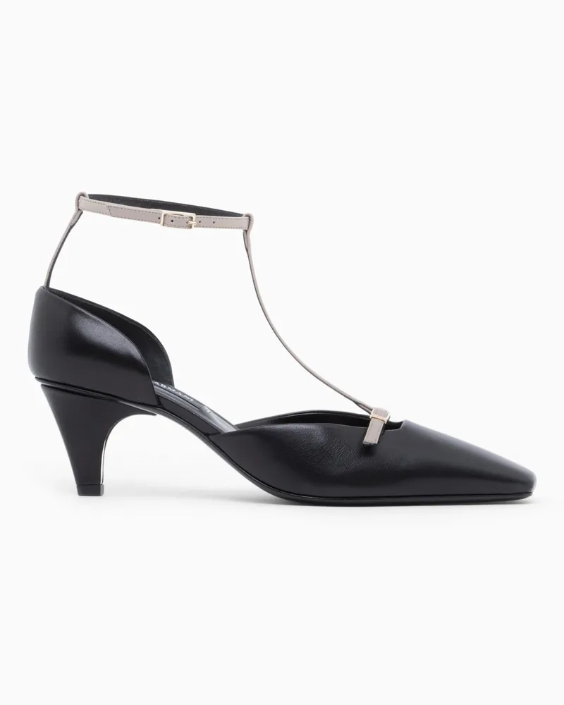 Giorgio Armani Pumps aus Glattleder mit spitzer Kappe und Knöchelriemen Schwarz