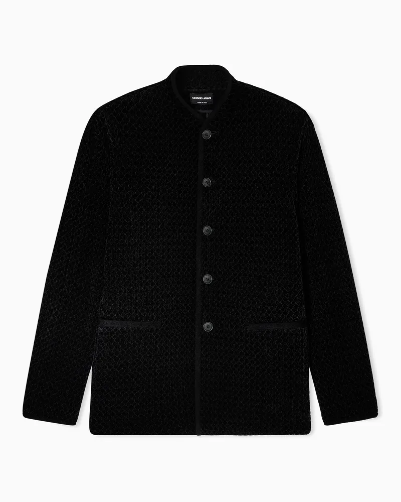 Giorgio Armani Einreihiges Sakko aus Chenille-Jersey in Strickverarbeitung Schwarz
