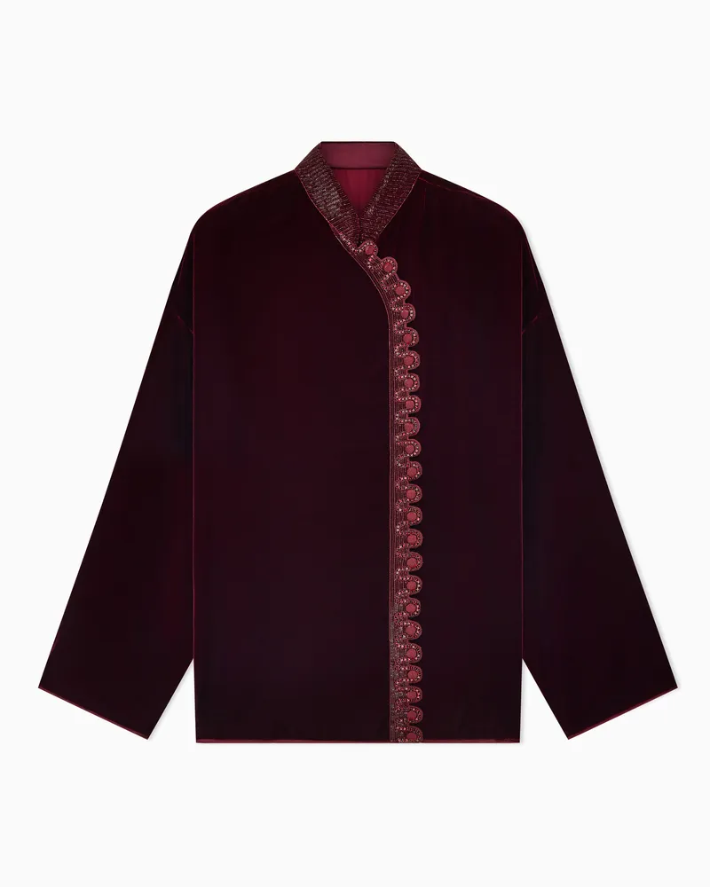 Giorgio Armani Regular Fit Samtjacke mit einem Stehkragen und Stickerei Gemustert