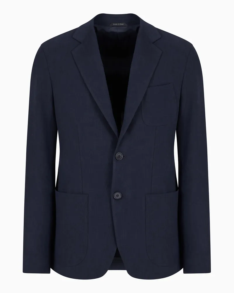 Giorgio Armani Einreihiges Sakko der Upton-Linie aus reinem Leinen-Canvas Blau