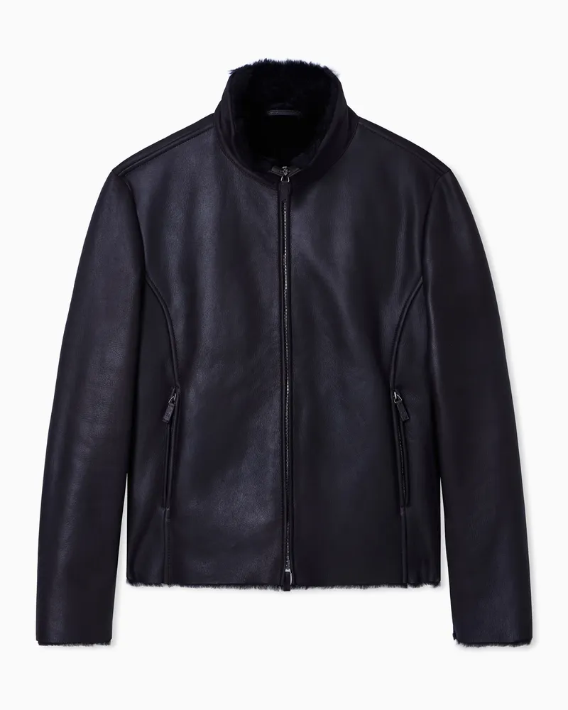 Giorgio Armani Blouson mit Reißverschluss aus Schaffell Braun