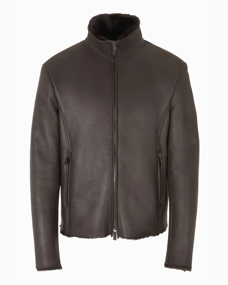 Giorgio Armani Blouson mit Reißverschluss aus Schaffell Braun
