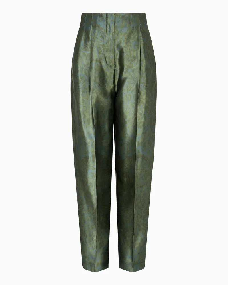 Giorgio Armani Hose mit einem Abnäher aus bedrucktem Seiden-Shantung Grün