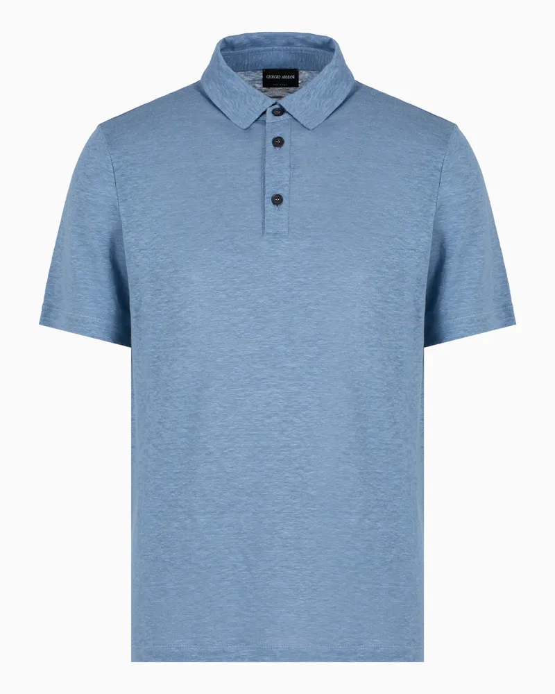Giorgio Armani Jersey-Poloshirt mit kurzen Ärmeln aus reinem Leinen Blau
