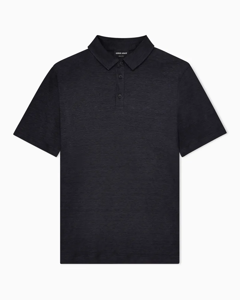 Giorgio Armani Jersey-Poloshirt mit kurzen Ärmeln aus reinem Leinen Blau