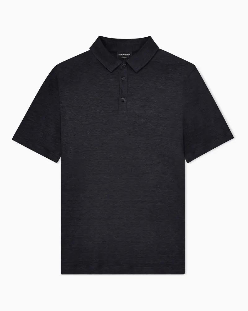 Giorgio Armani Leinen Poloshirt mit kurzen Ärmeln und Kragen Show Blau