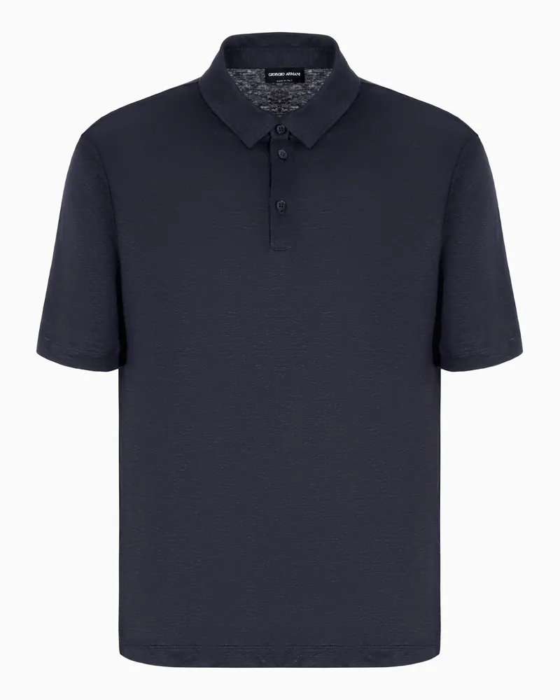 Giorgio Armani Jersey-Poloshirt mit kurzen Ärmeln aus reinem Leinen Blau