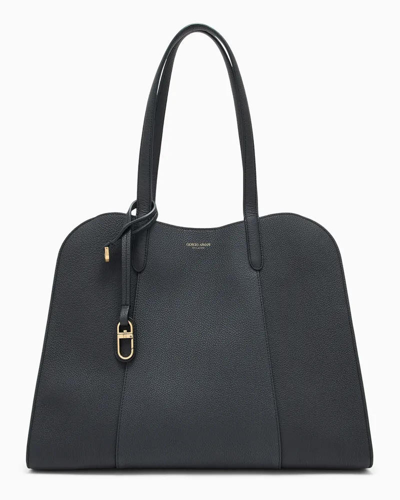 Giorgio Armani Handtasche aus genarbtem Leder mit goldfarbener Schnalle Grau
