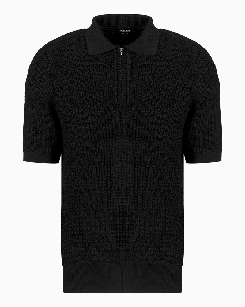 Giorgio Armani Poloshirt mit kurzen Ärmeln aus Viskose-Mischung in Rippenstrick Schwarz