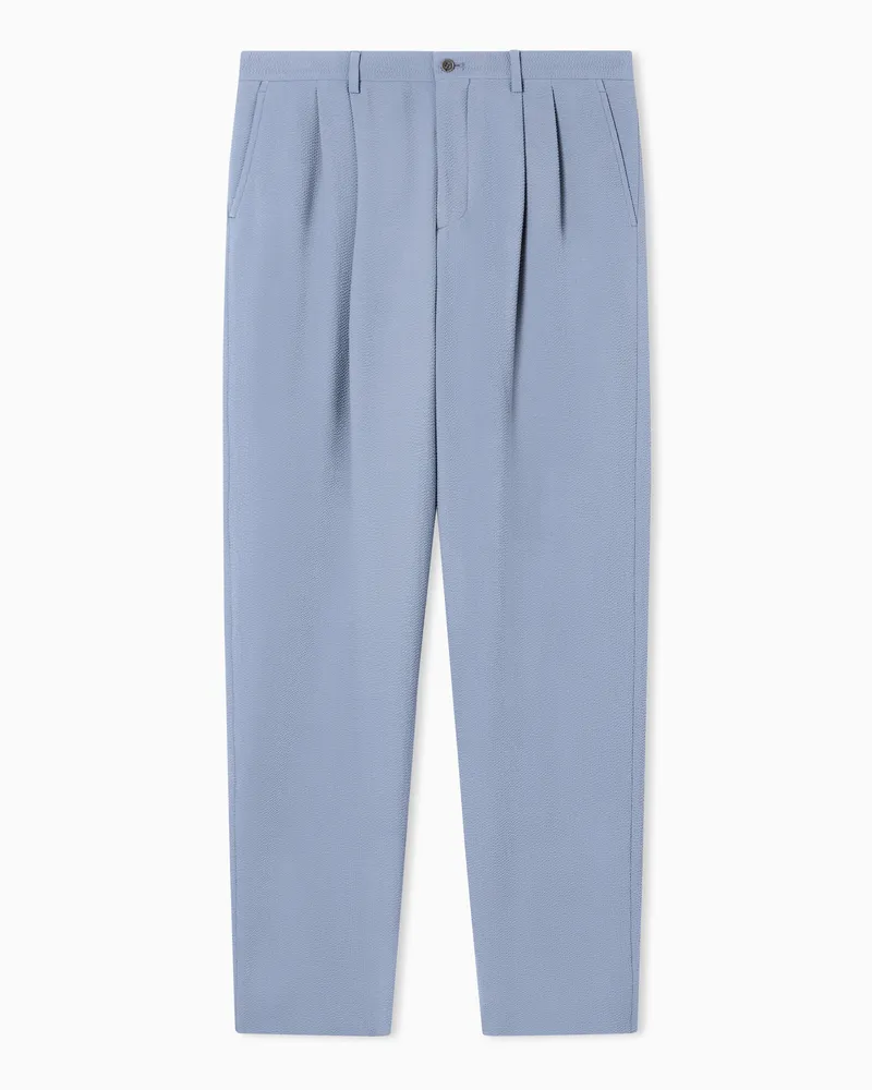 Giorgio Armani ASV Hose mit zwei Bundfalten aus Seersucker-Wollstretch Grau
