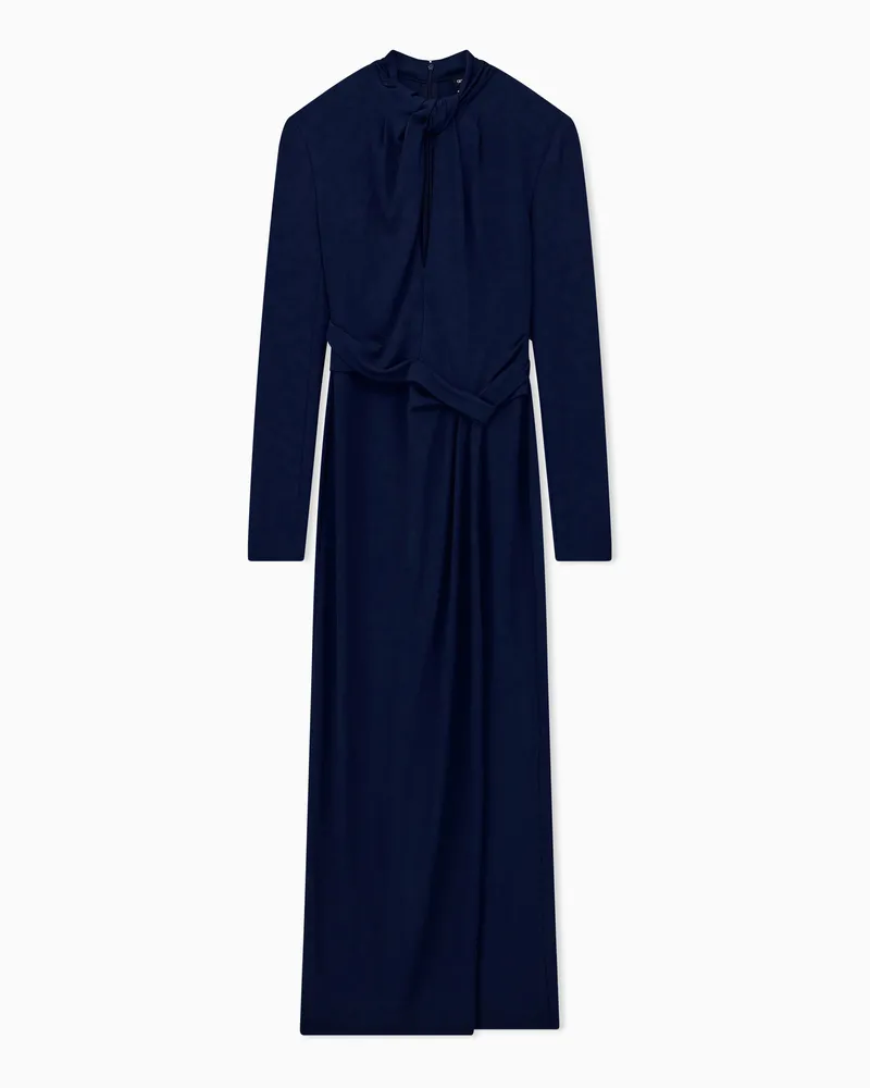 Giorgio Armani Langarmkleid aus Viskosejersey mit Knoten und Drapierung Blau