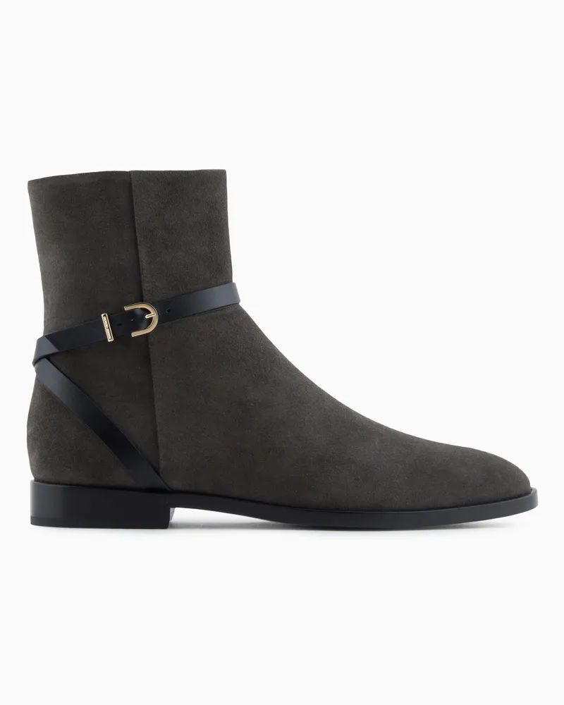 Giorgio Armani Stiefeletten aus Veloursleder und Kalbsleder Grau