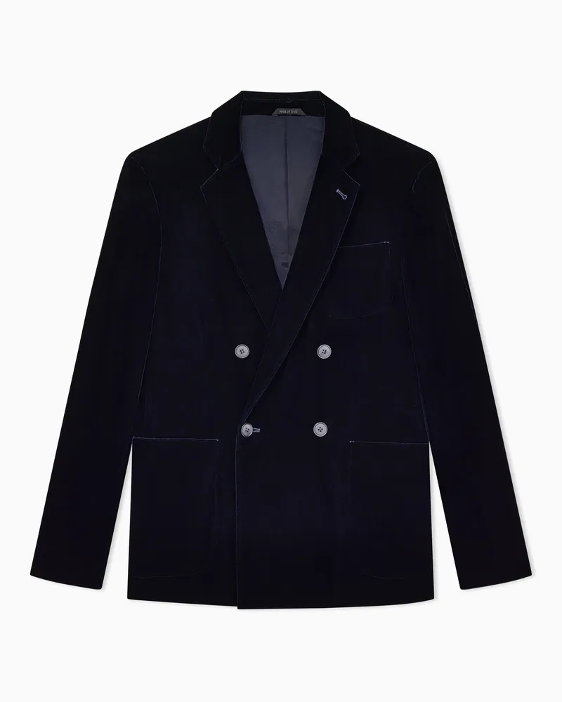 Giorgio Armani Doppelreihige Jacke aus einfarbigem Stretchsamt Marineblau