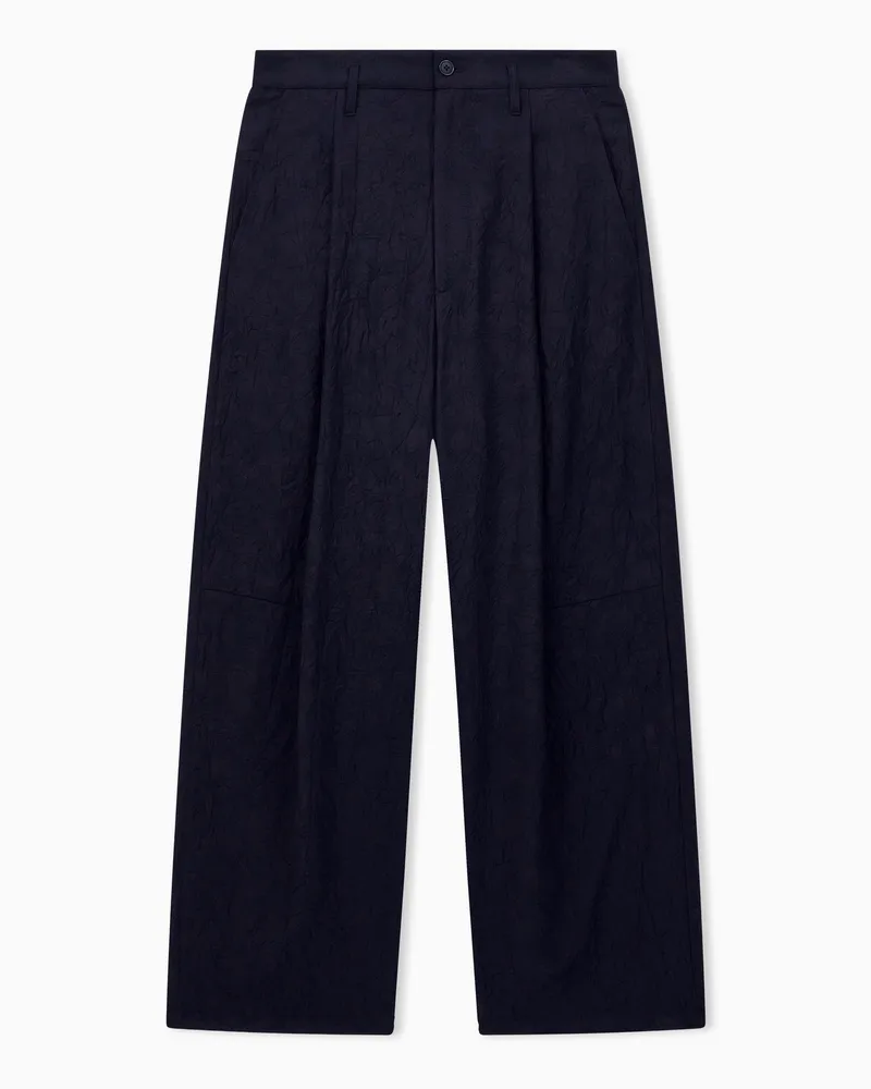 Giorgio Armani Hose aus Schurwollflanell mit Knitteroptik und Bundfalten Blau