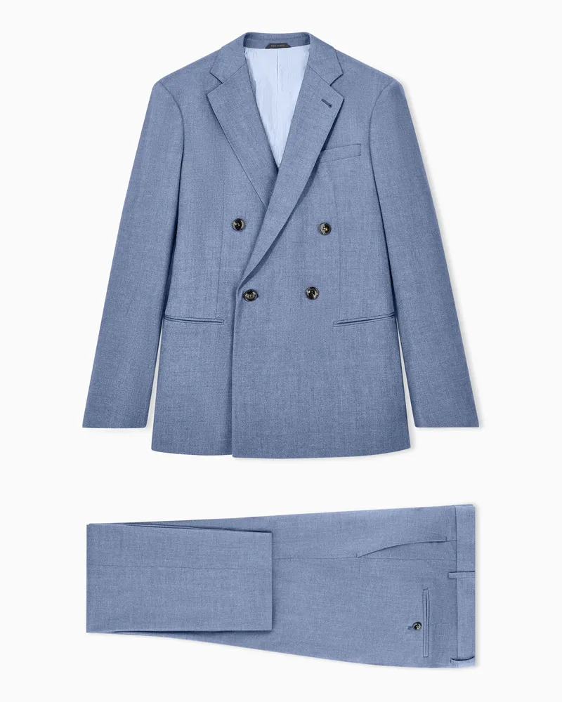 Giorgio Armani Zweireihiger Anzug der Soho-Linie aus Kaschmir und Baumwollstretch mit Denim-Effekt Blau